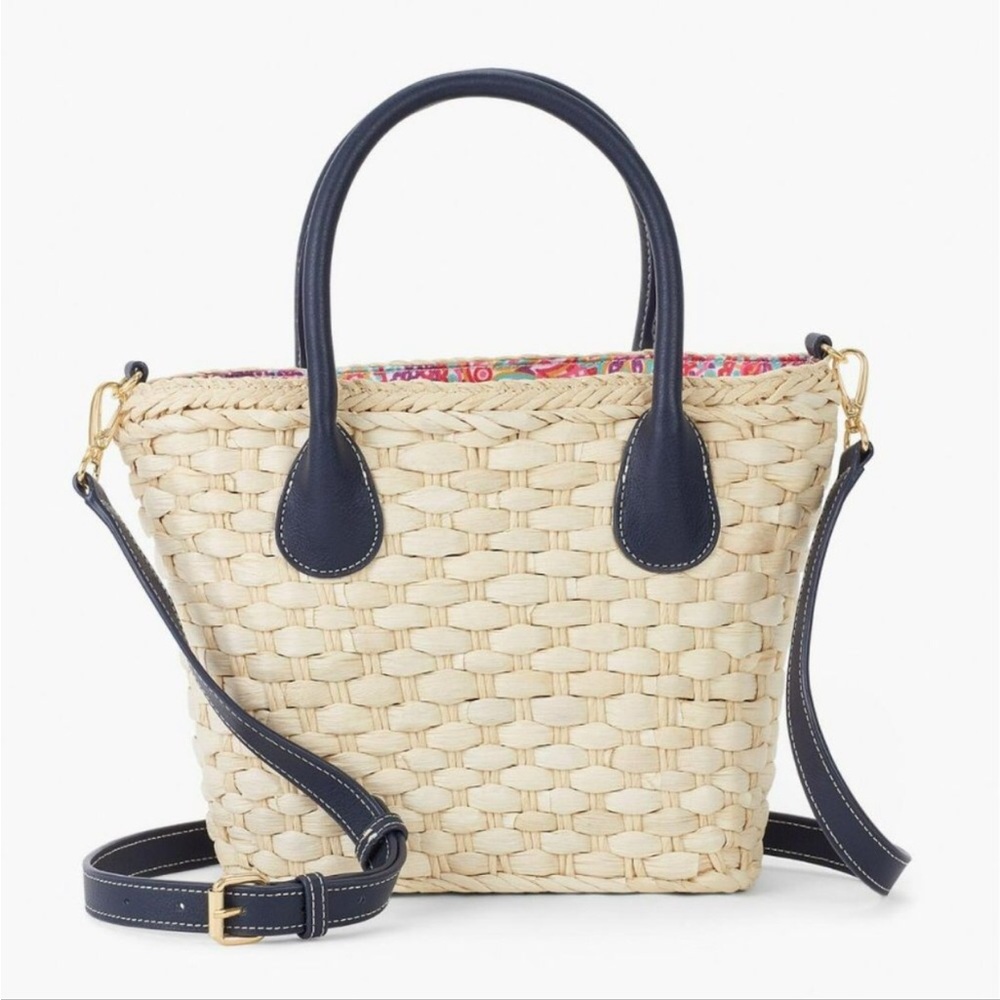 Talbots Navy and Cream Woven Tote Bag